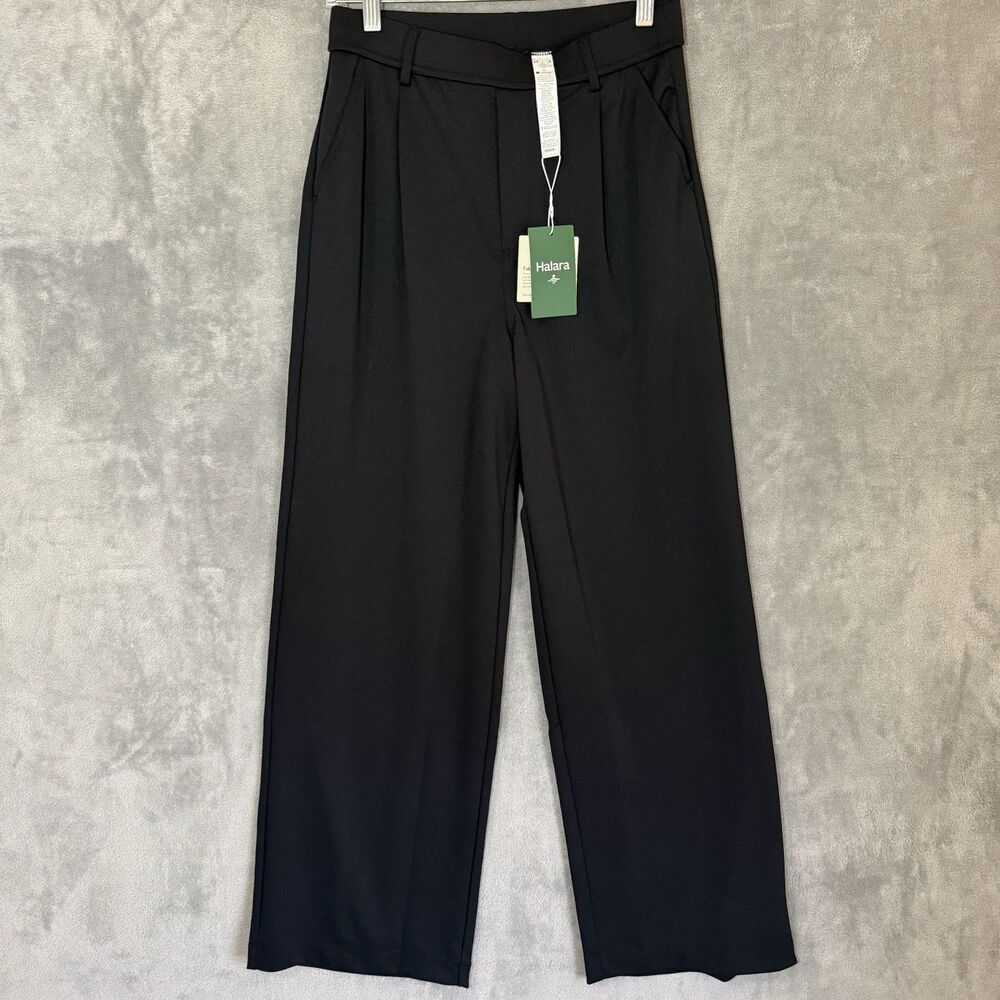 NWT Halara Women Dress Pants Flex Crepe S Tall Black Stretch Wide Leg Pull On